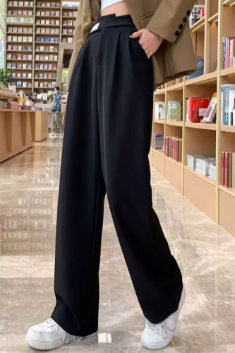 黑色西装裤女2024春秋季新款高腰垂感高级感宽松直筒窄版阔腿裤夏