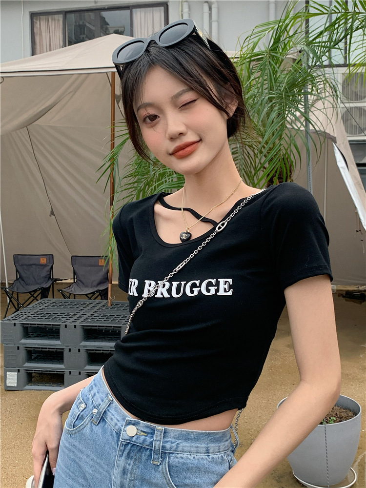 Hot girl irregular T-shirt women's summer slimming ins trendy short sleeves