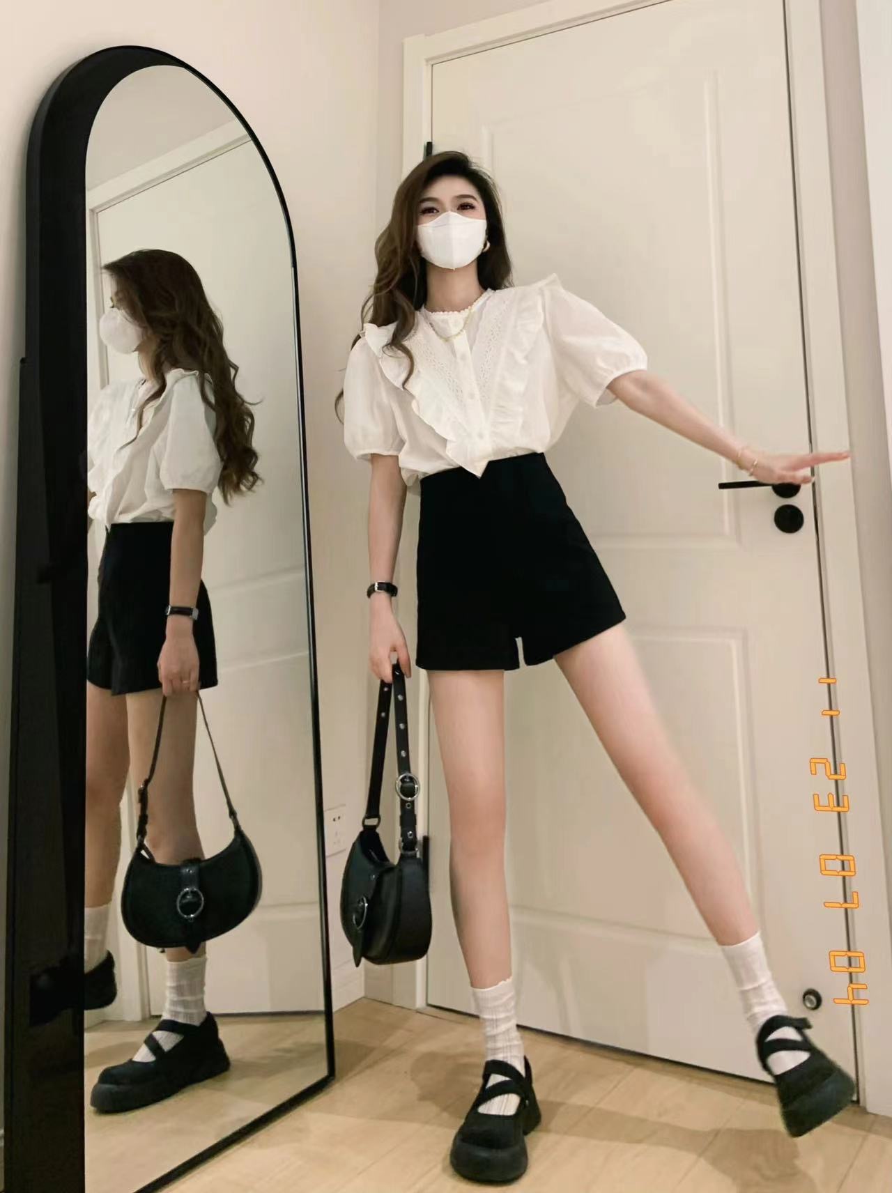 夏裝搭配一整套時尚洋氣法式復古襯衫鹽系穿搭小個子活潑減齡套裝