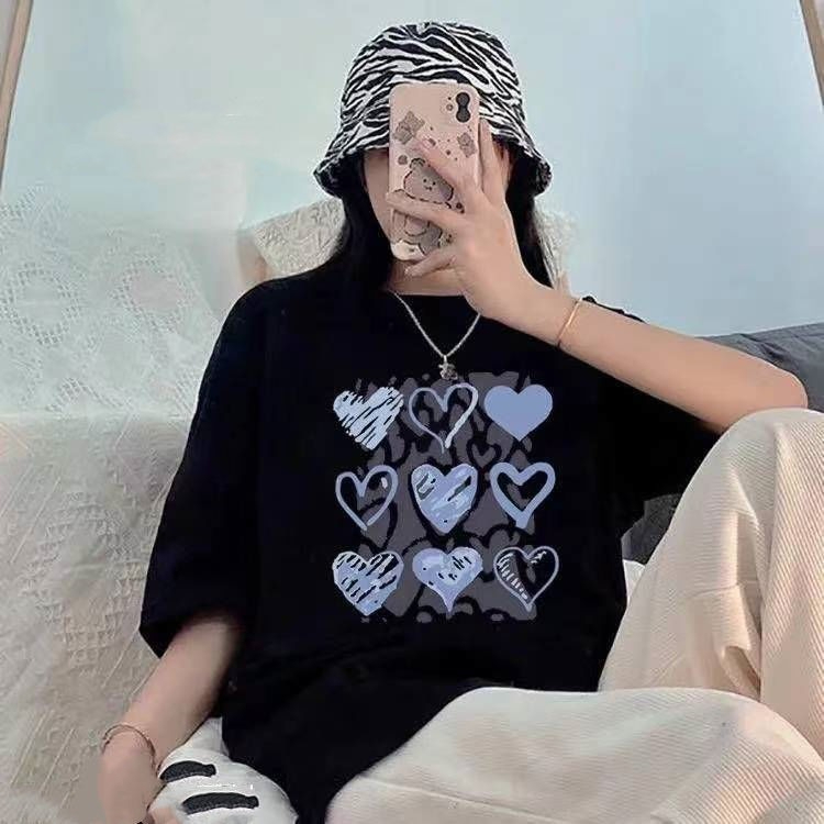 Summer T-shirt short-sleeved student lazy printed mid-length T-shirt for women
