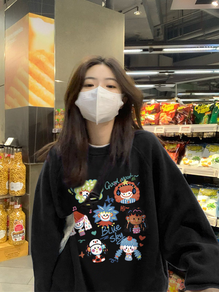 官圖 華棉複合薄款310克/加絨410克 秋冬裝衛衣女印花寬鬆大碼