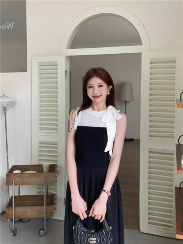 Actual shot of spring new style~Druna French sleeveless knitted slim dress