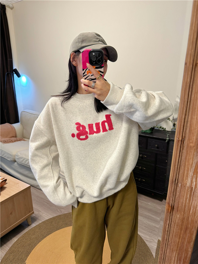 Official photo Chinese cotton composite thin 310g/plus velvet 410g autumn and winter sweatshirt for women with printed loose large size