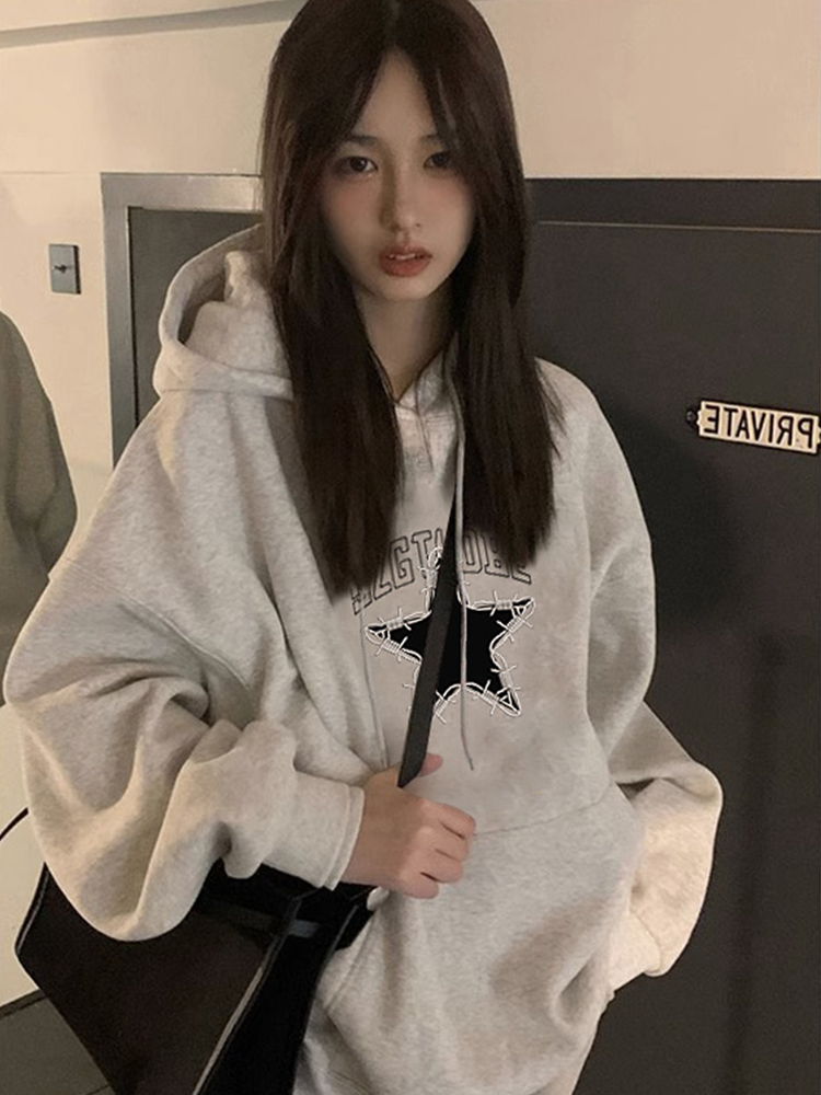 官圖華棉複合薄款310克/加絨410克秋冬裝衛衣女印花