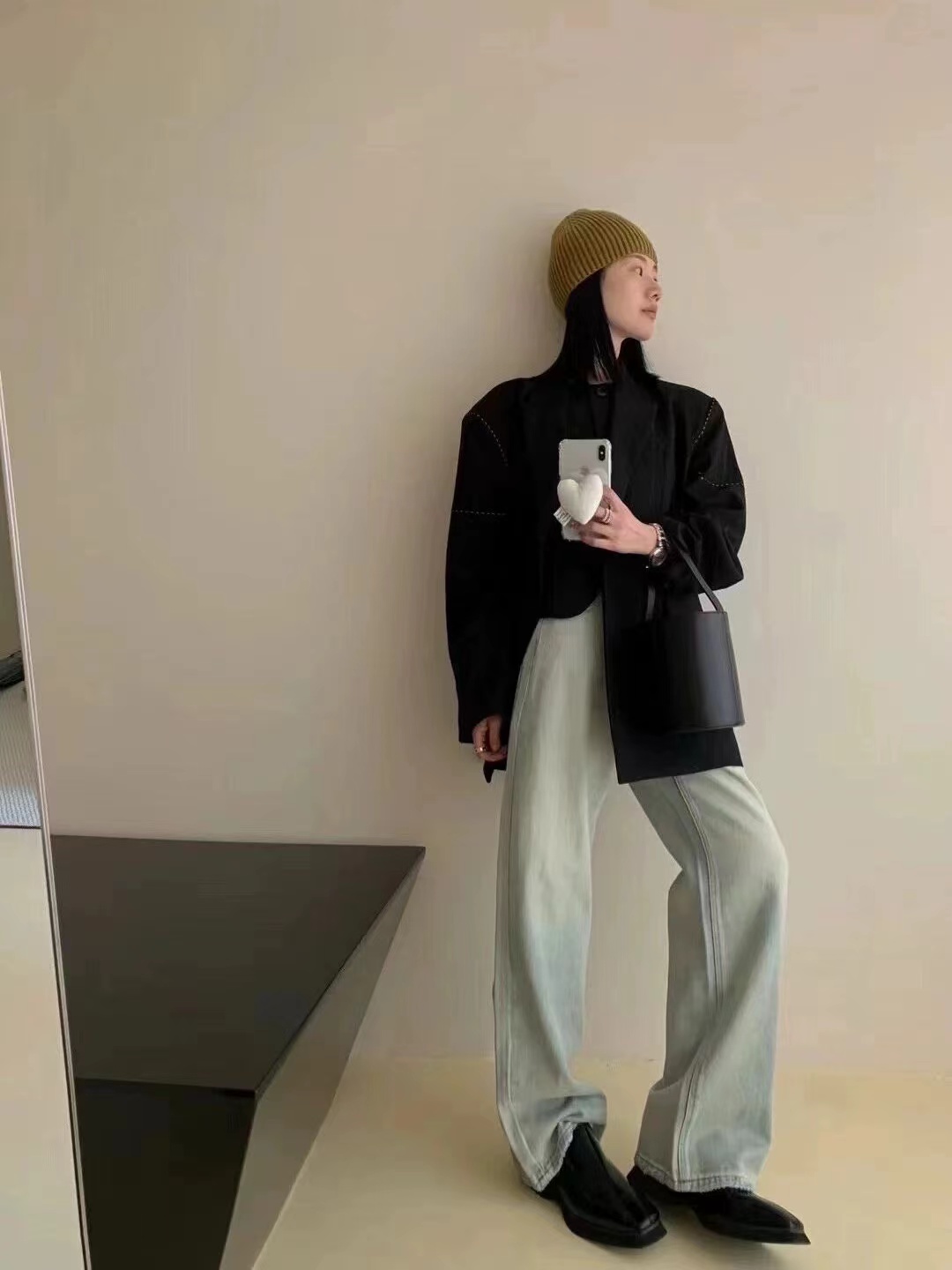 2024春款超火神褲 花匣子牛仔褲女85843高腰復古色寬鬆闊腿拖地褲
