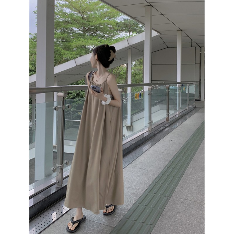 Tea break French suspender dress women's summer high-end forest fairy fairy platycodon beach long skirt
