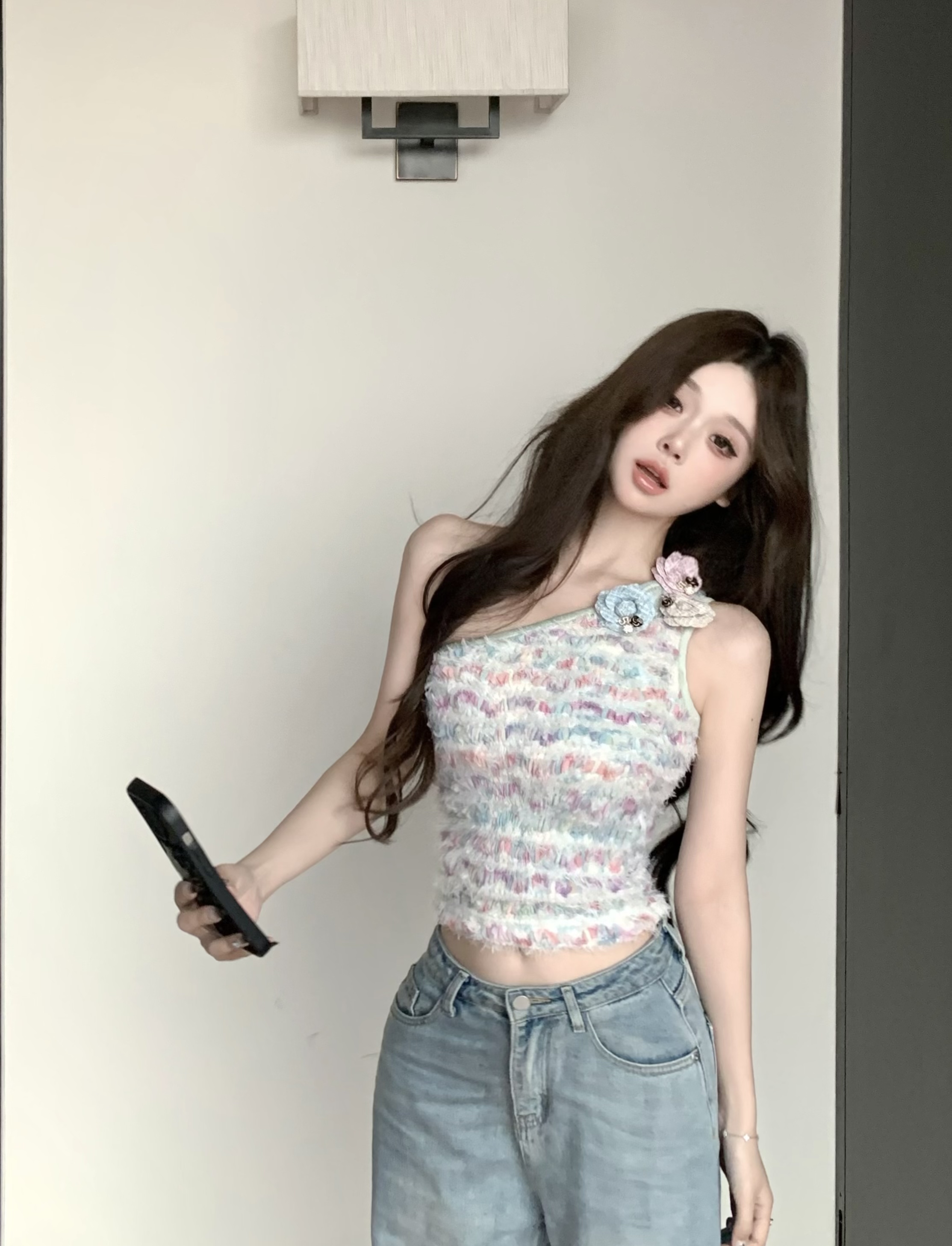 小香風吊帶背心女夏季外穿修身無袖斜肩上衣