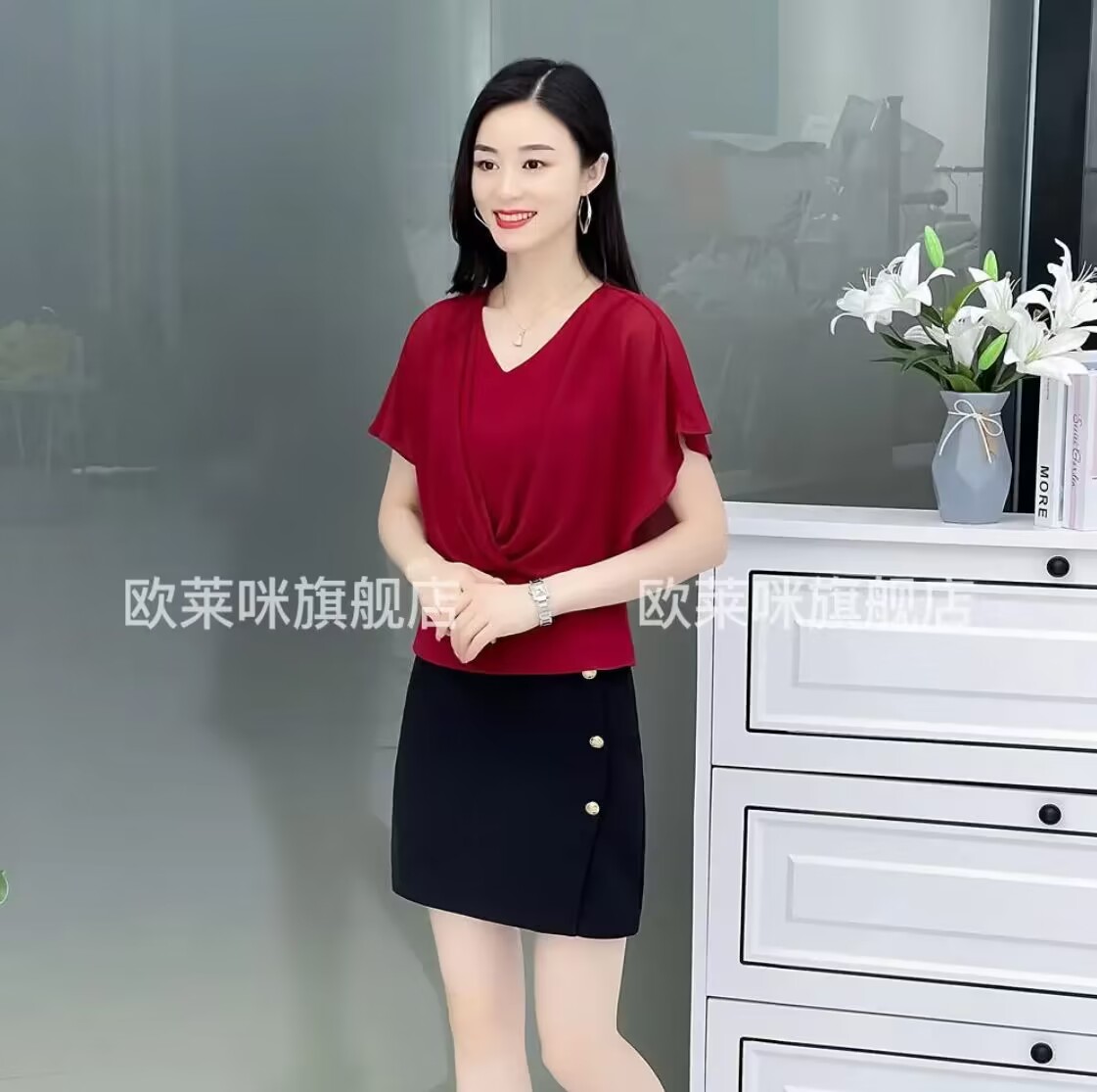 雪紡衫女短袖上衣新款寬鬆襯衫小衫洋氣遮肚T恤洋氣襯衣