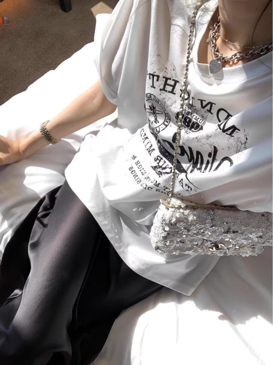 官圖 重磅/精梳純棉 後包領 有縫邊 S-XXXL 夏裝短袖T恤女