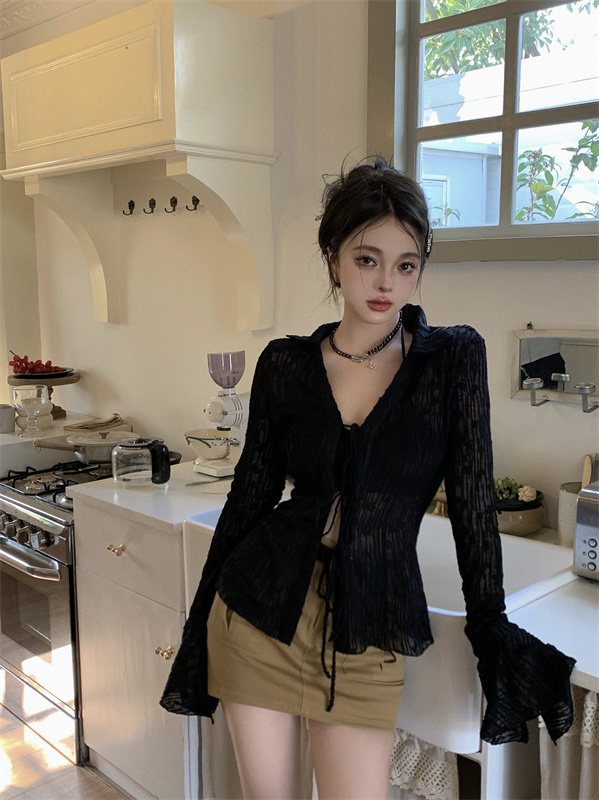 Actual shot of new pure lust sexy design jacquard chiffon top knitted cardigan