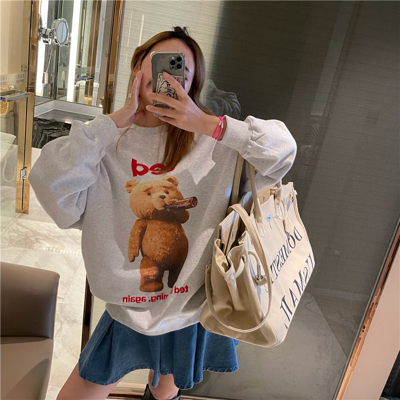 Official photo Chinese cotton composite thin 310g/plus velvet 410g autumn and winter sweatshirt for women with printed loose large size