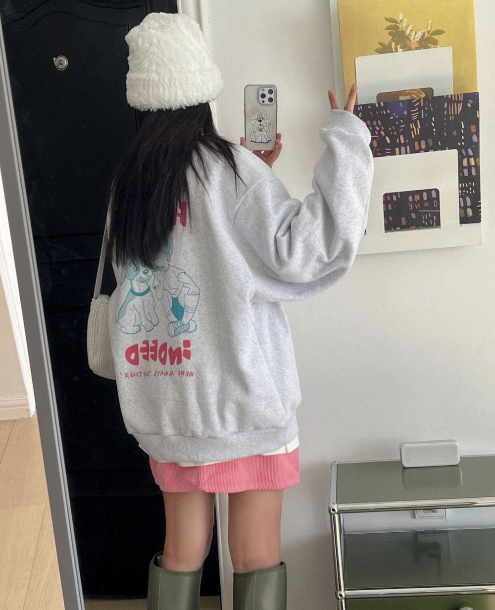 Official photo Chinese cotton composite thin 310g/plus velvet 410g autumn and winter sweatshirt for women with printed loose large size