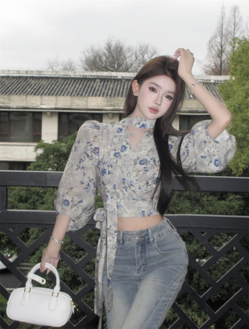 實拍 復古設計感一片式綁帶中袖襯衣