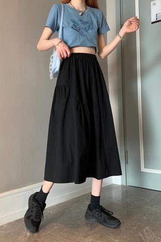 Actual shot ~ 2024 new Korean style versatile elastic waist mid-length slim skirt a-line skirt umbrella skirt