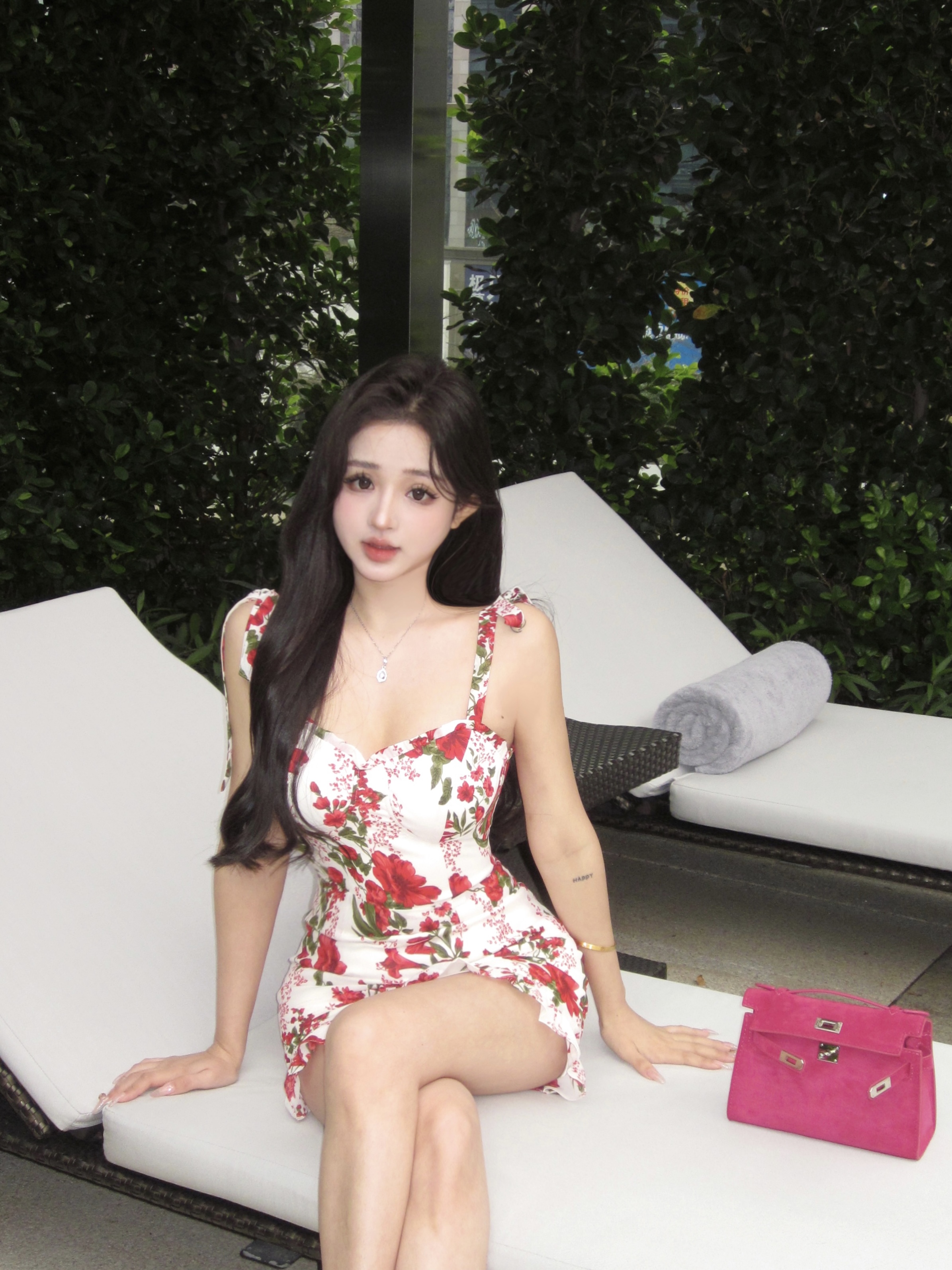 Actual shot of the new Muse Flower Language Whitening Printed Color Suspender Skirt with Breast Pads