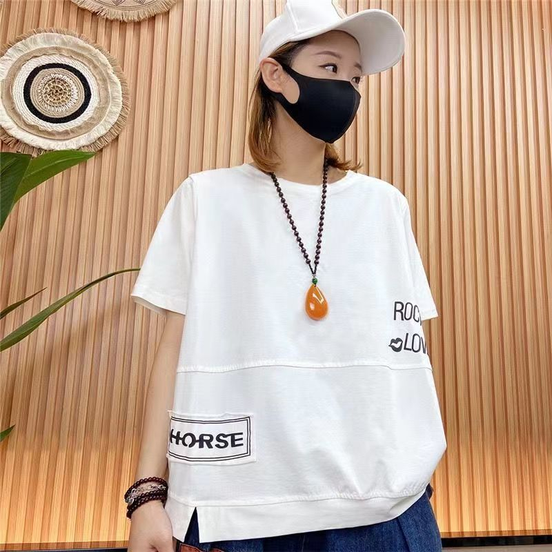 棉短袖t恤女新款韓版半袖文藝寬鬆大碼中年媽媽顯瘦體恤衫上衣