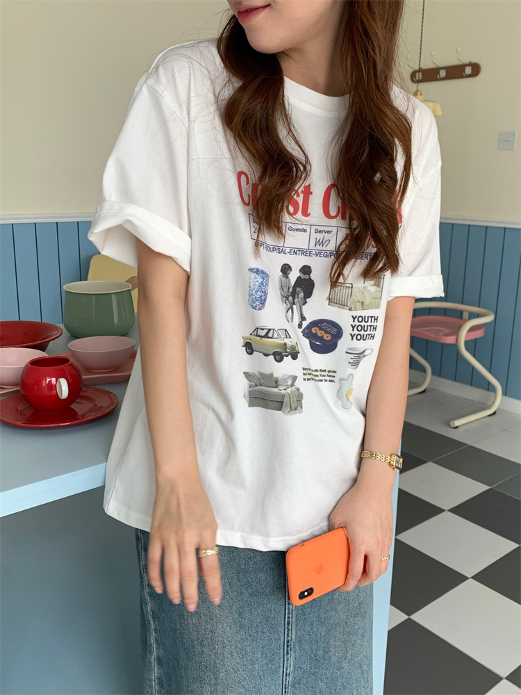 官圖 重磅/精梳純棉 後包領 有縫邊 S-XXXL 夏裝短袖T恤女