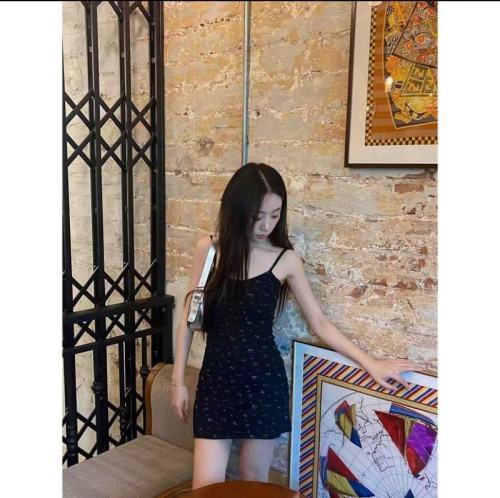 Caiyu dress slimming and temperament summer black floral fashion retro slim slimming suspender skirt