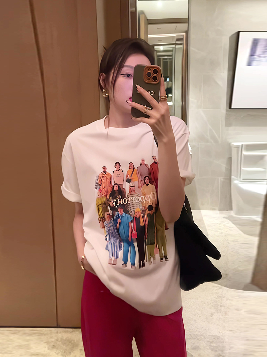 官圖 重磅/精梳純棉 後包領 有縫邊 S-XXXL 夏裝短袖T恤女