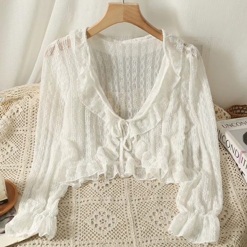 PAIXIANG/Sweet fungus thin cardigan sun protection clothing for women 2024 summer new V-neck hot girl blouse