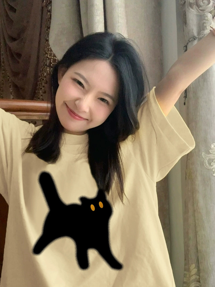 官圖 重磅/精梳純棉 後包領 有縫邊 S-XXXL 夏裝短袖T恤女