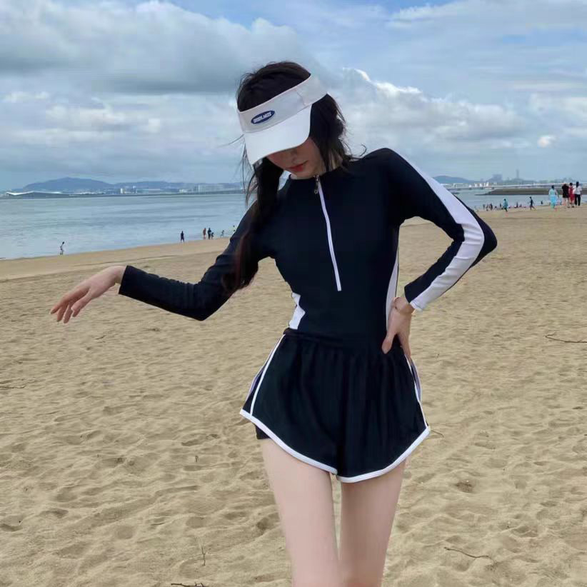 Women's summer one-piece swimsuit slimming belly-covering new conservative sun protection boxer swimming pool special swimsuit