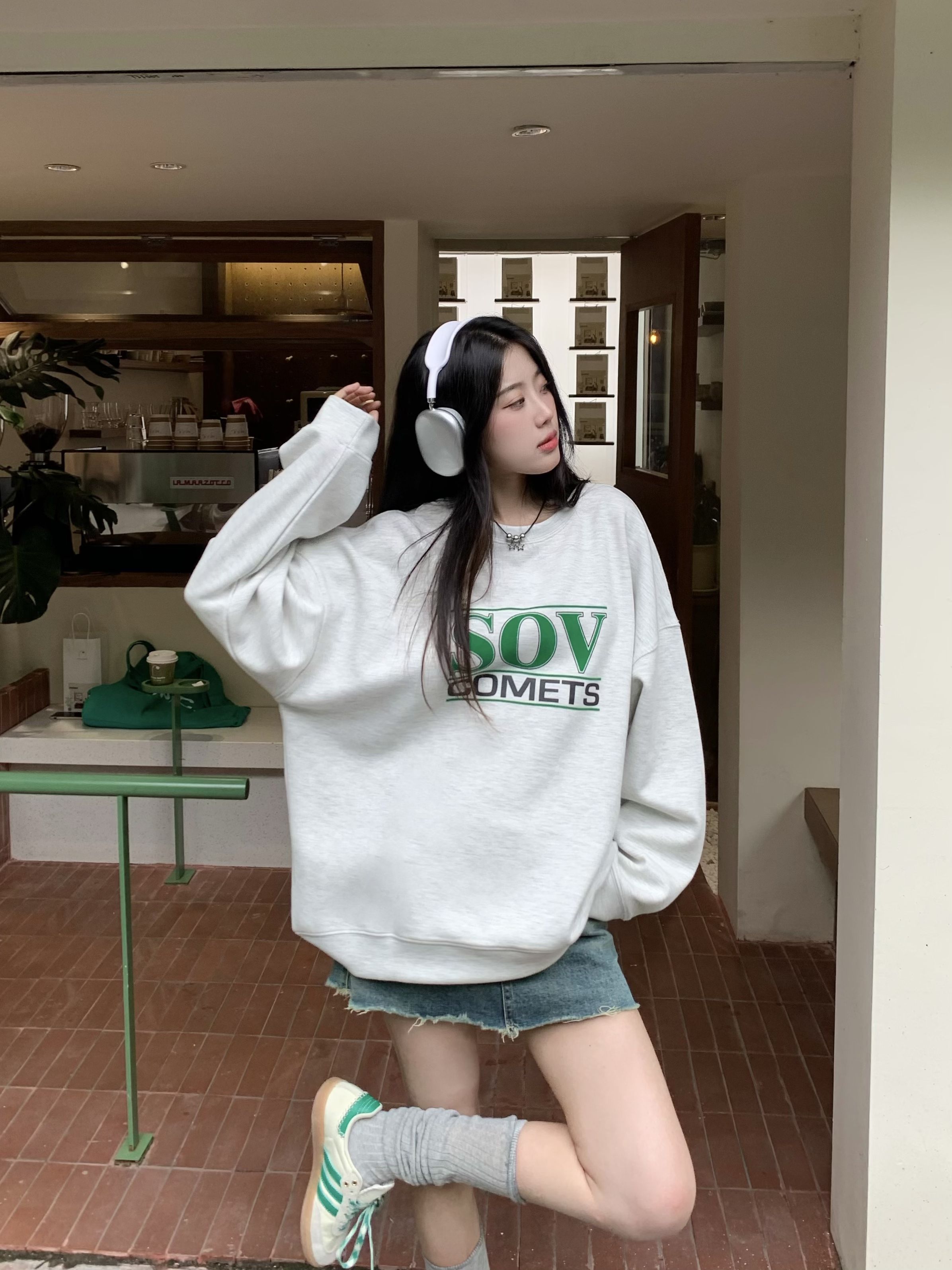 Official photo Chinese cotton composite thin 310g/plus velvet 410g autumn and winter sweatshirt for women with printed loose large size
