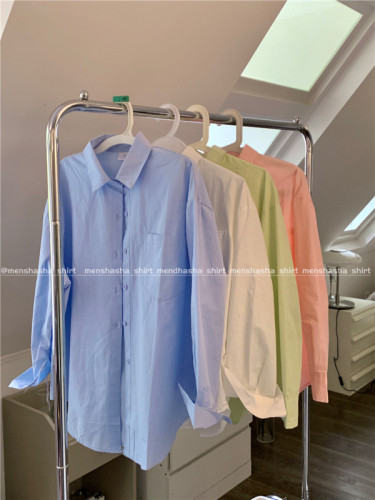 Actual shot of 2024 spring new Korean style loose and versatile solid color long-sleeved shirts, tops and jackets
