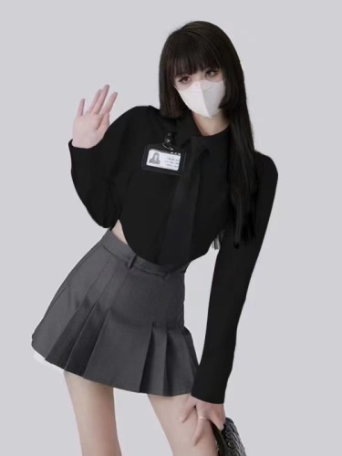 2024甜酷辣妹韩系学院风套装女宽松jk领带衬衫