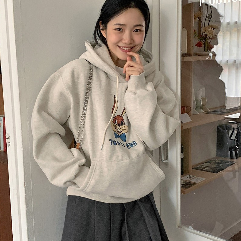 官圖華棉複合薄款310克/加絨410克秋冬裝衛衣女印花