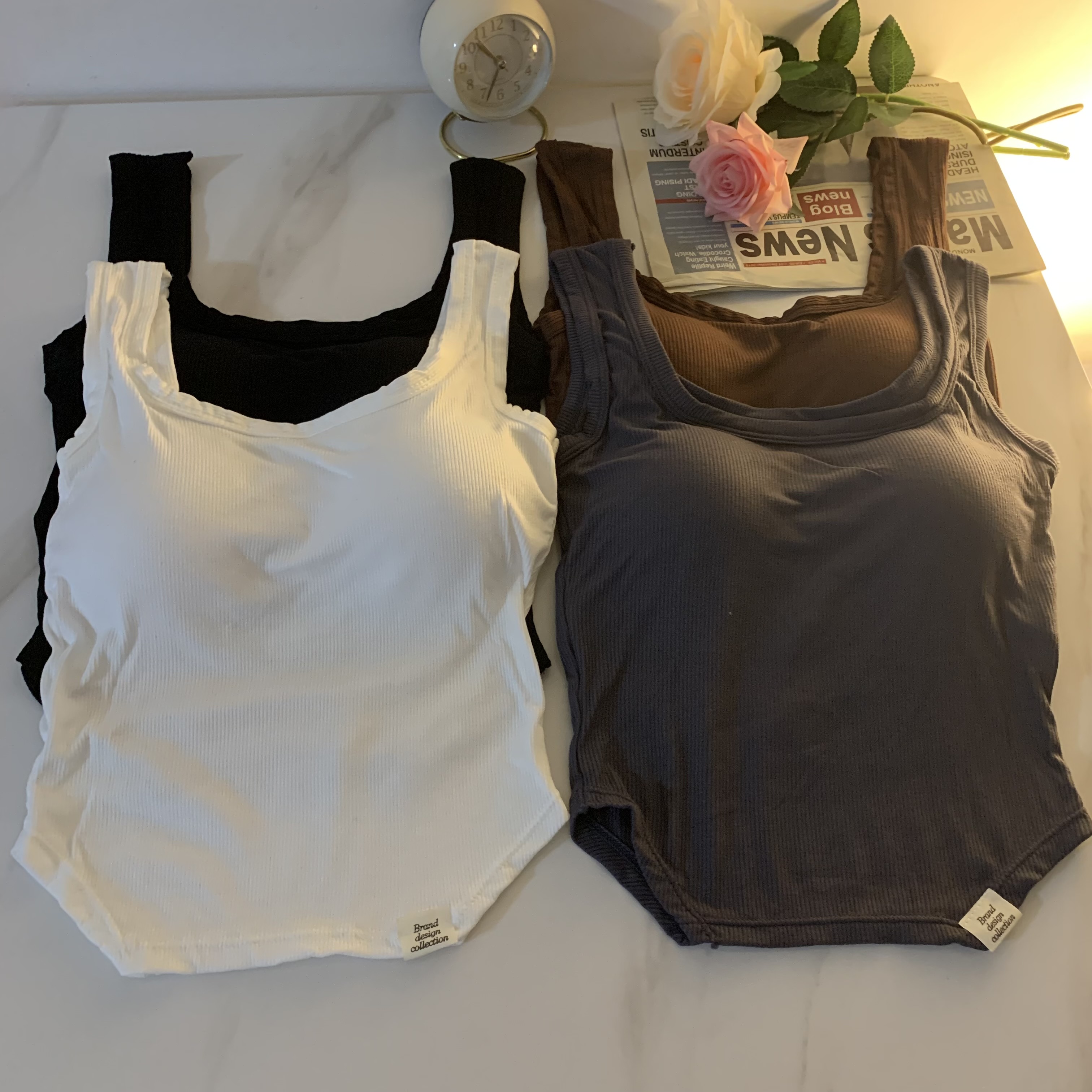 Actual shot of Korean version of the spring version of the comfortable small sling with breast pad thread, beautiful back and inner wear for women, all-match bottoming women's underwear