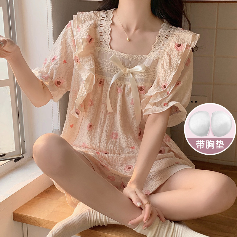 尚優衣品夏季新款甜系網紅韓版寬鬆短袖泡泡棉皺棉套裝