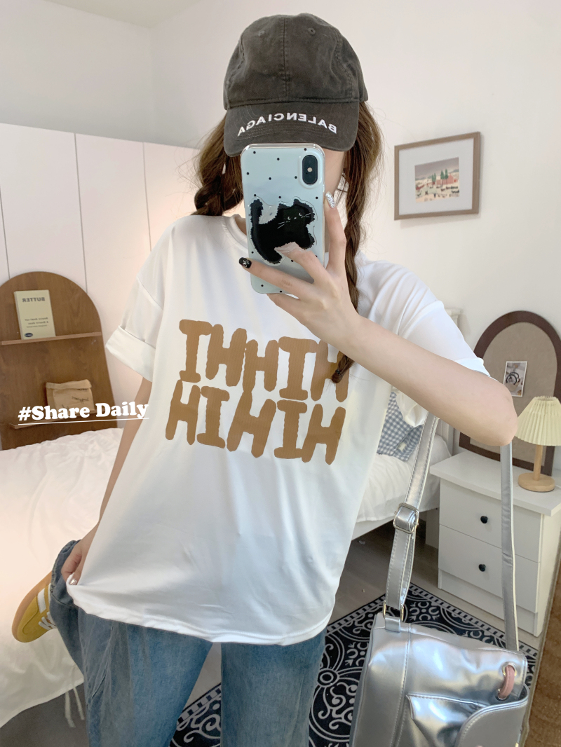 實拍 短袖t恤女oversize寬鬆慵懶情侶裝休閒百搭上衣半袖體恤