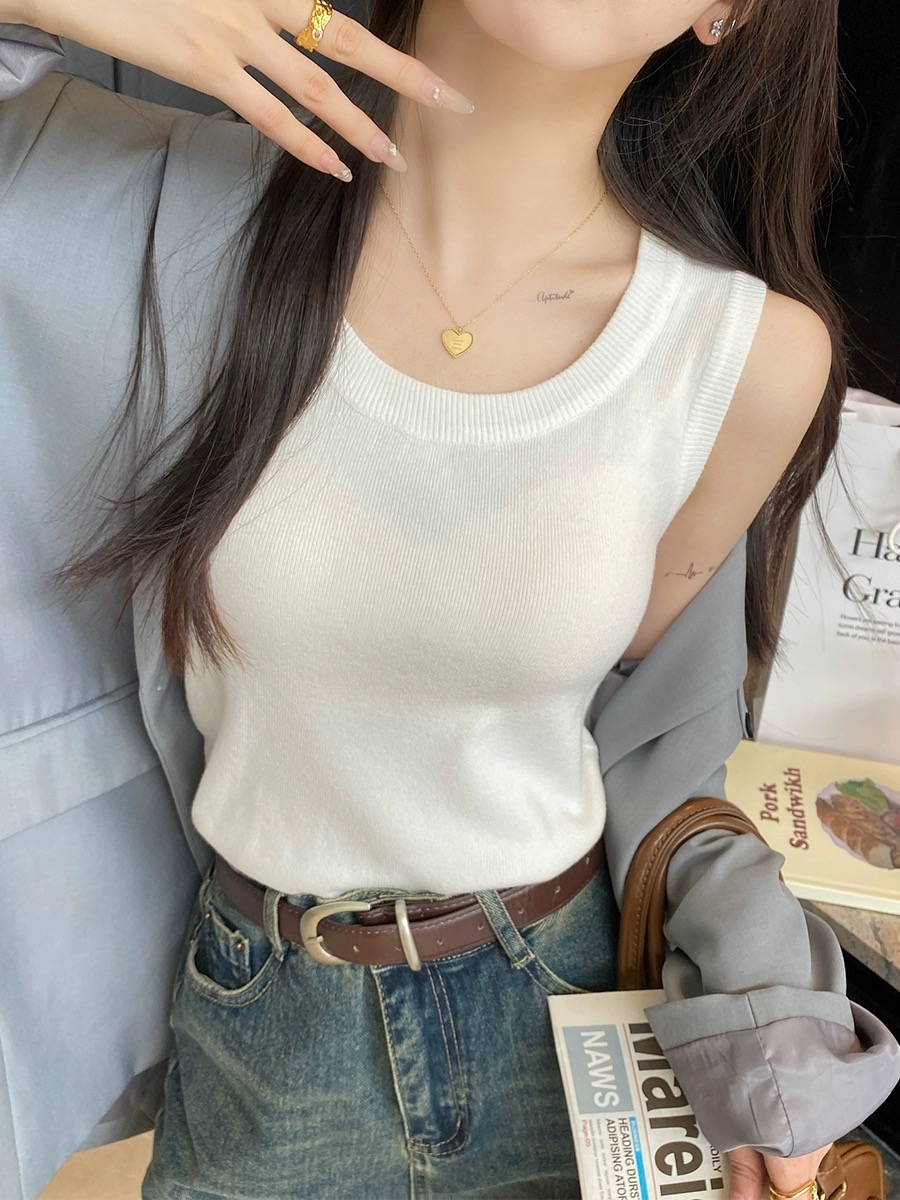 針織背心女內搭2024新款寬肩吊帶打底無袖外穿防走光遮副乳上衣夏