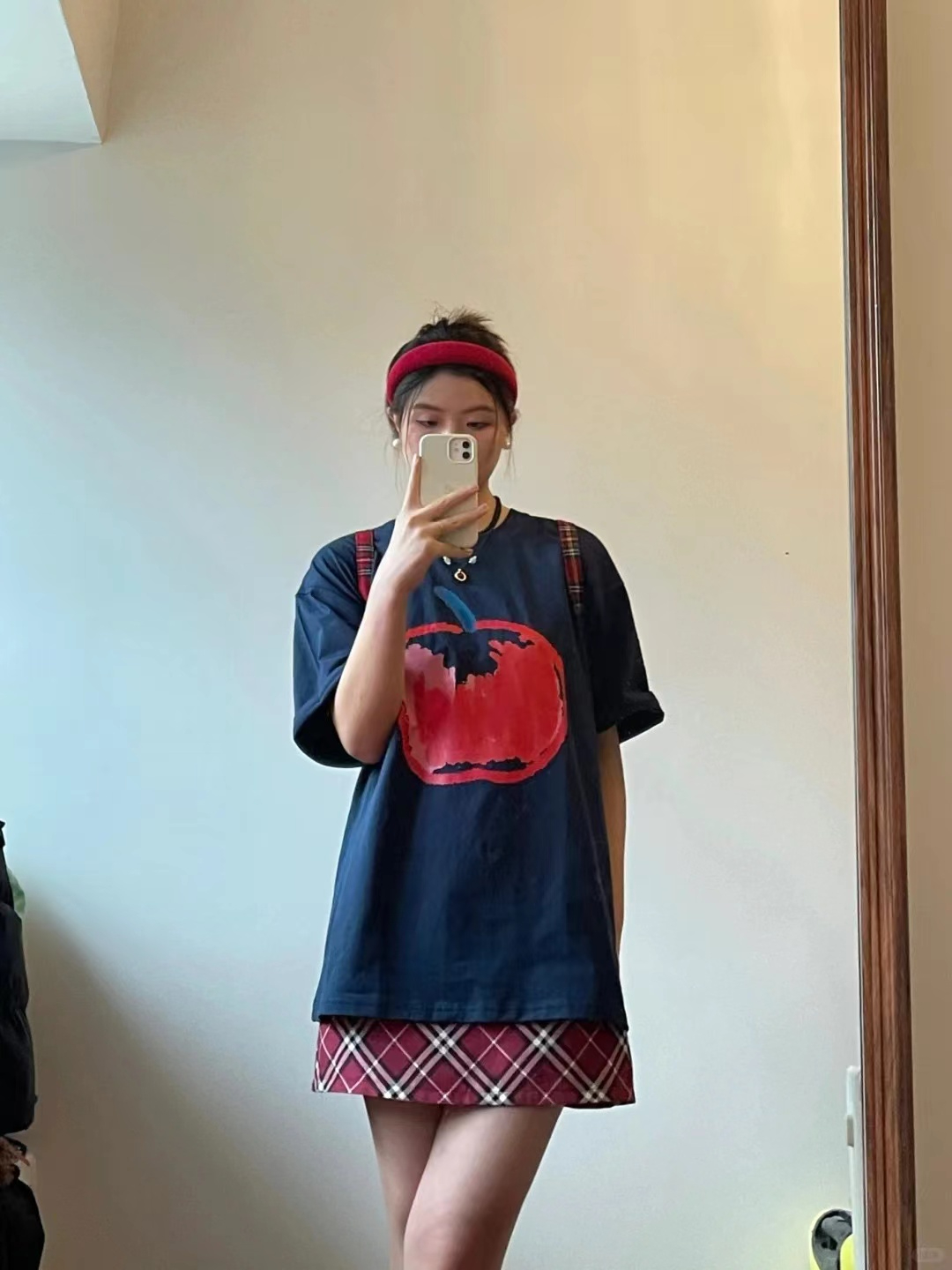 美式復古藏青色100%純棉短袖t恤女寬鬆夏季小眾設計感半袖上衣ins