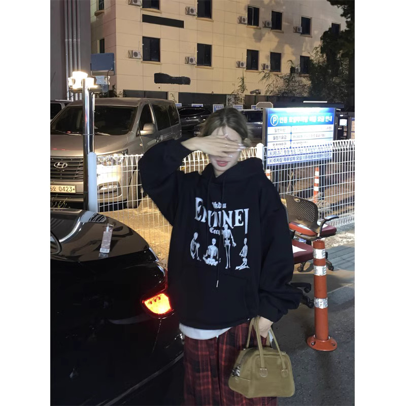 官圖華棉複合薄款310克/加絨410克秋冬裝衛衣女印花