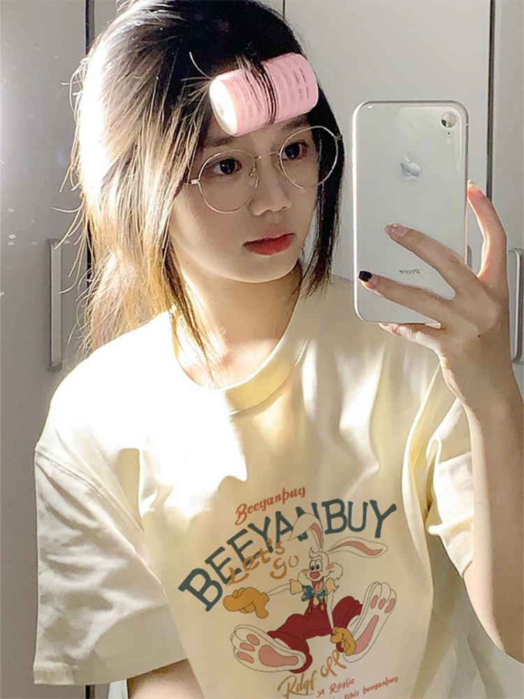 Official photo Heavy/combed cotton Back collar Seamed S-XXXL Summer short-sleeved T-shirt for women