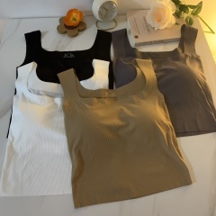 Women's Innerwear Top with Square Collar, Sleeveless Backless Design, Elegant and Comfortable, Ice Silk Straps, Suitable for Spring Season, Can Be Worn as an Outer Shirt