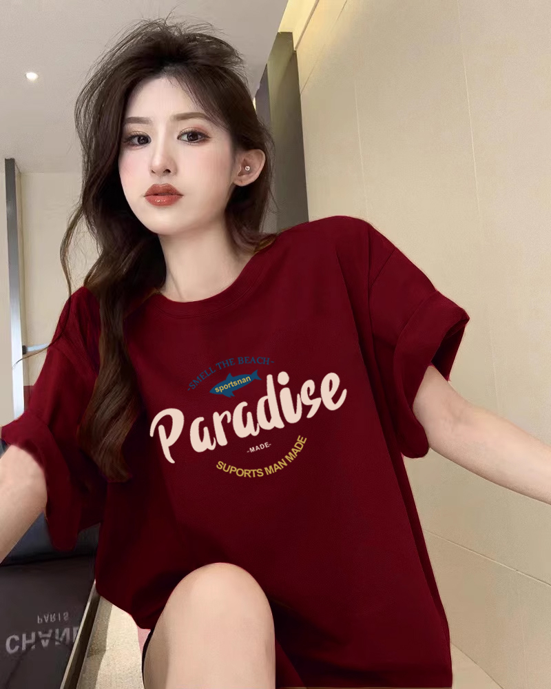 t恤半袖女寬鬆純棉潮牌歐美式重磅復古字母印花早春打底短袖