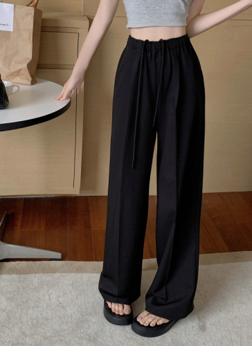 Real shot 2024 spring new style simple drawstring elastic waist drape loose straight casual pants