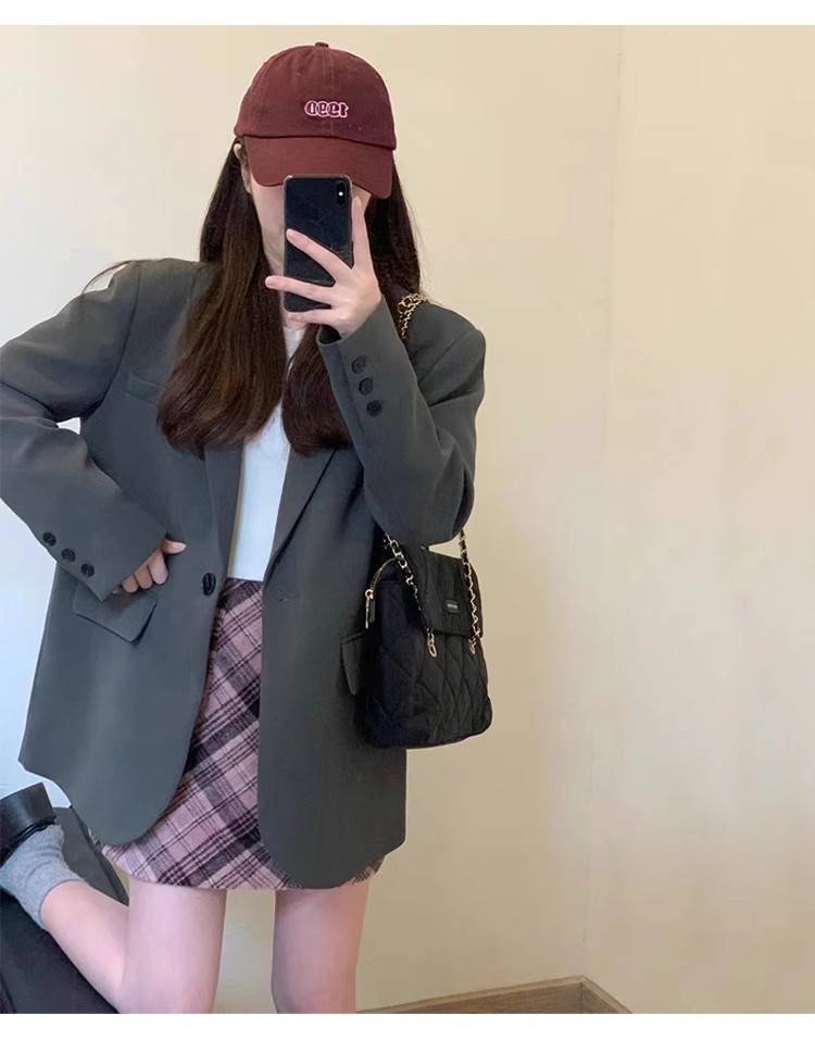 High-end design gray coat for women 2024 spring and autumn new Korean style small temperament casual suit