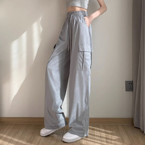 American overalls women's summer thin 2024 new high-waisted loose ice silk quick-drying sports casual wide-leg pants