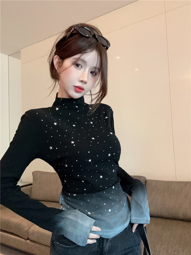 Actual shot ~ 2024 spring new niche model five-pointed star sky pattern gradient color bottoming T-shirt for women