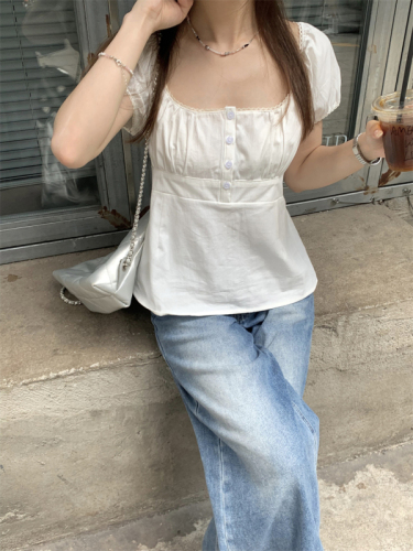 Actual shot of 2024 new summer style gentle style first love white shirt top for small women