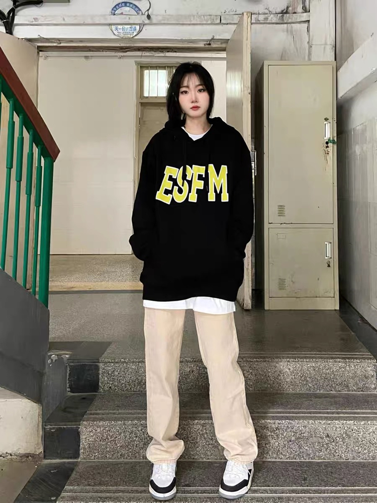 官圖華棉複合薄款310克/加絨410克秋冬裝衛衣女印花