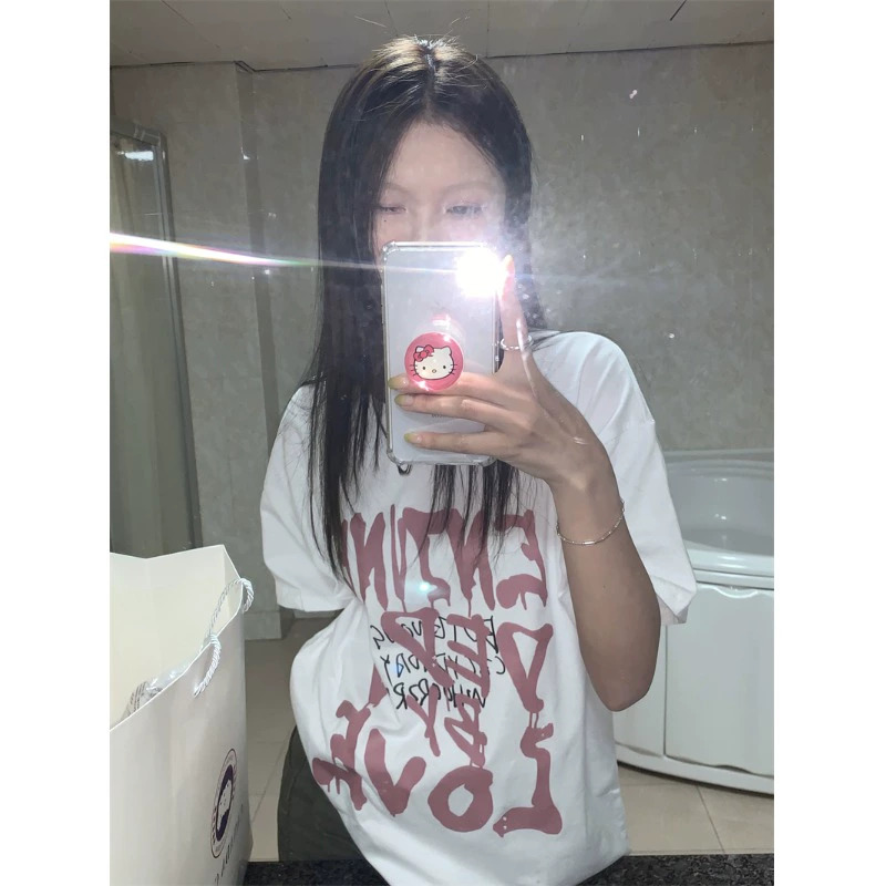官圖 重磅/精梳純棉 後包領 有縫邊 S-XXXL 夏裝短袖T恤女