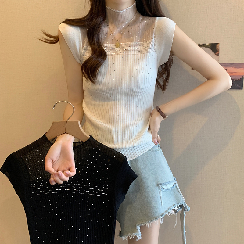 實拍大碼女裝春夏新款設計感外套內搭重工燙鑽背心無袖針織衫上衣