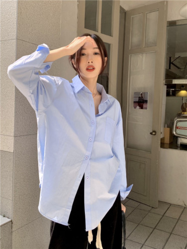 Actual shot of 2024 spring new Korean style loose and versatile solid color long-sleeved shirts, tops and jackets