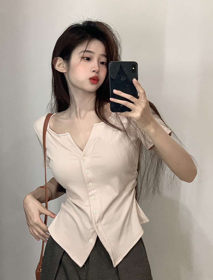 實拍~設計感小眾修身顯瘦短袖T恤衫夏季