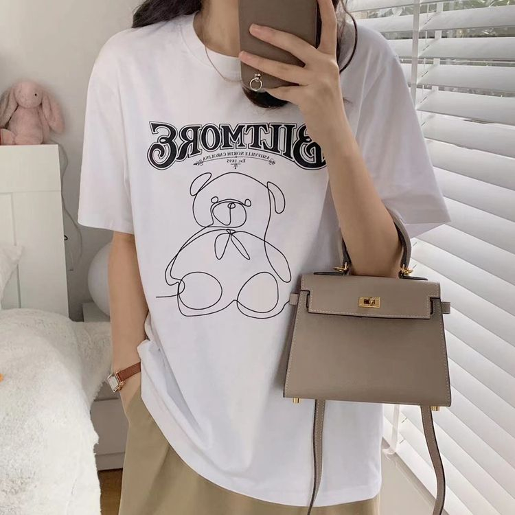 可愛減齡玩具熊印花休閒寬鬆短袖T恤女